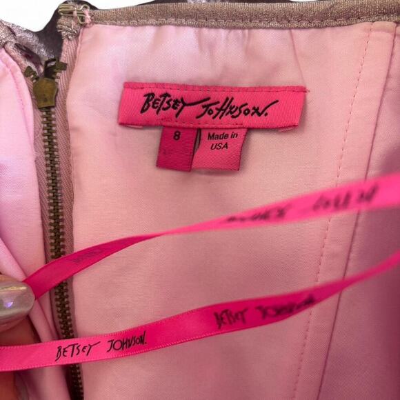 y2k vtg. BETSEY JOHNSON Pink Sequin Bow Strapless mini Party‎ Dress 8 medium. - Picture 7 of 8